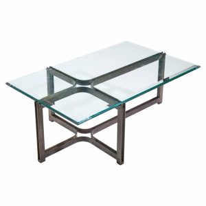 tom lopinski for dunbar mid century bronze, rosewood and glass coffee table