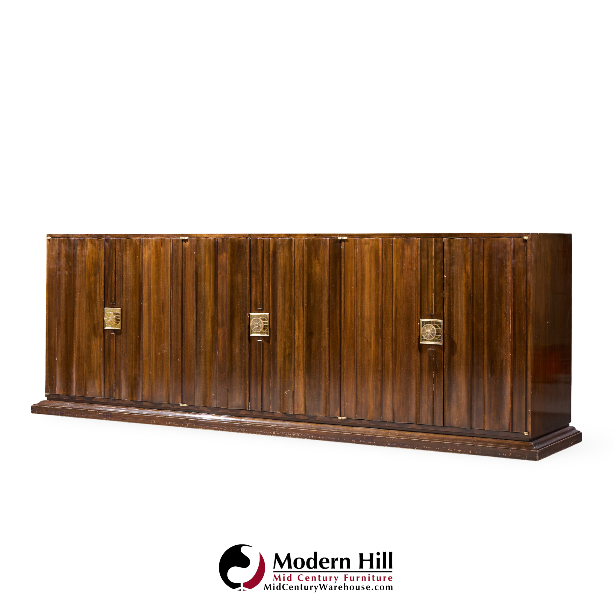 tommi parzinger for parzinger originals mid century walnut and brass credenza