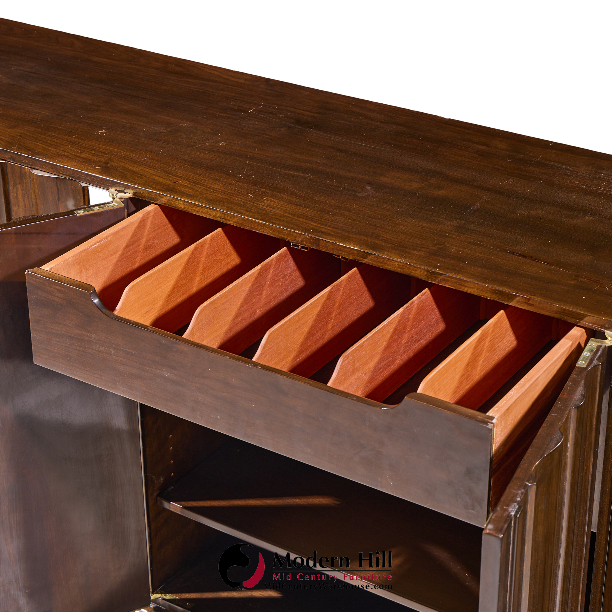 tommi parzinger for parzinger originals mid century walnut and brass credenza