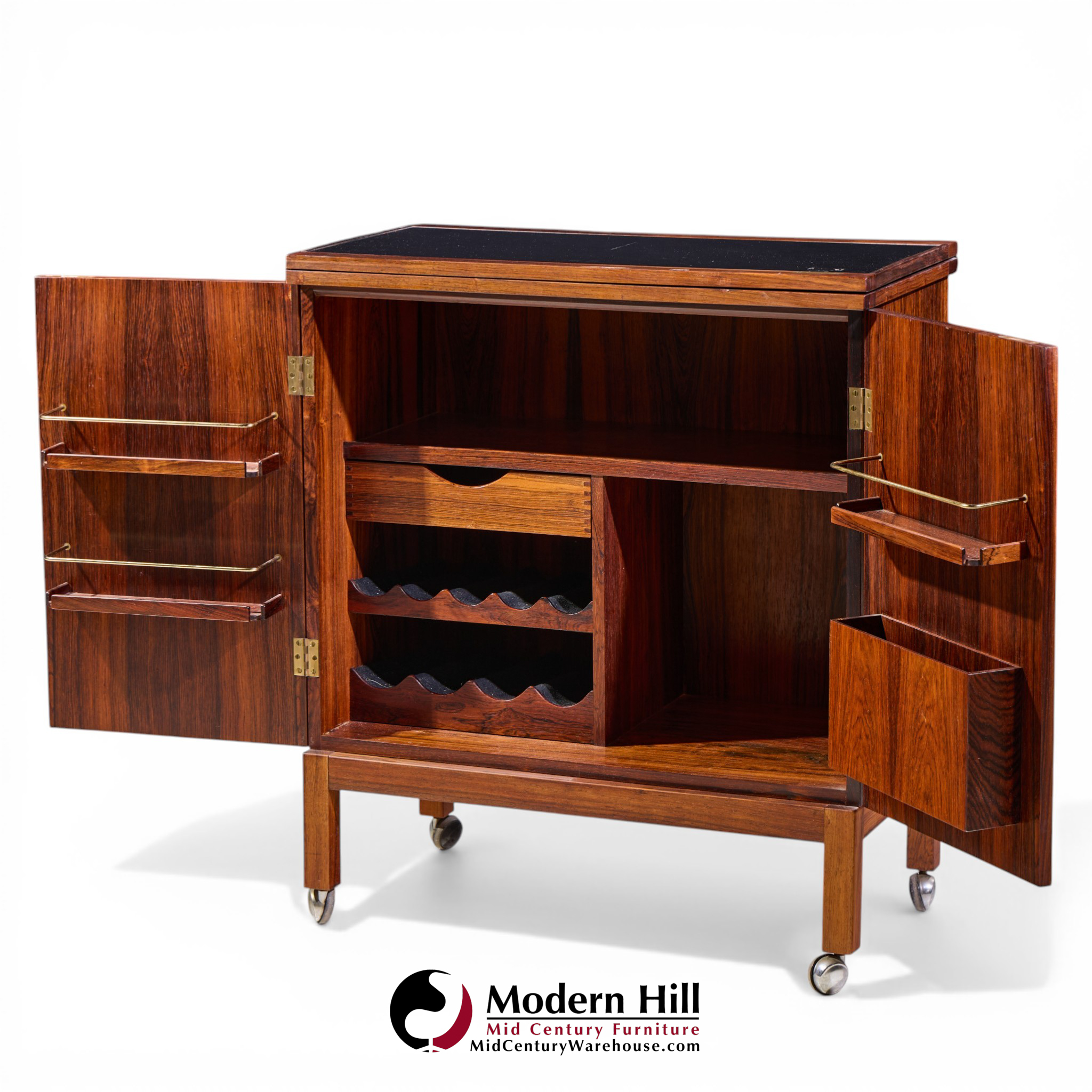 Torbjørn Afdal for Bruksbo Mid Century Danish Rosewood Expanding Bar Cart