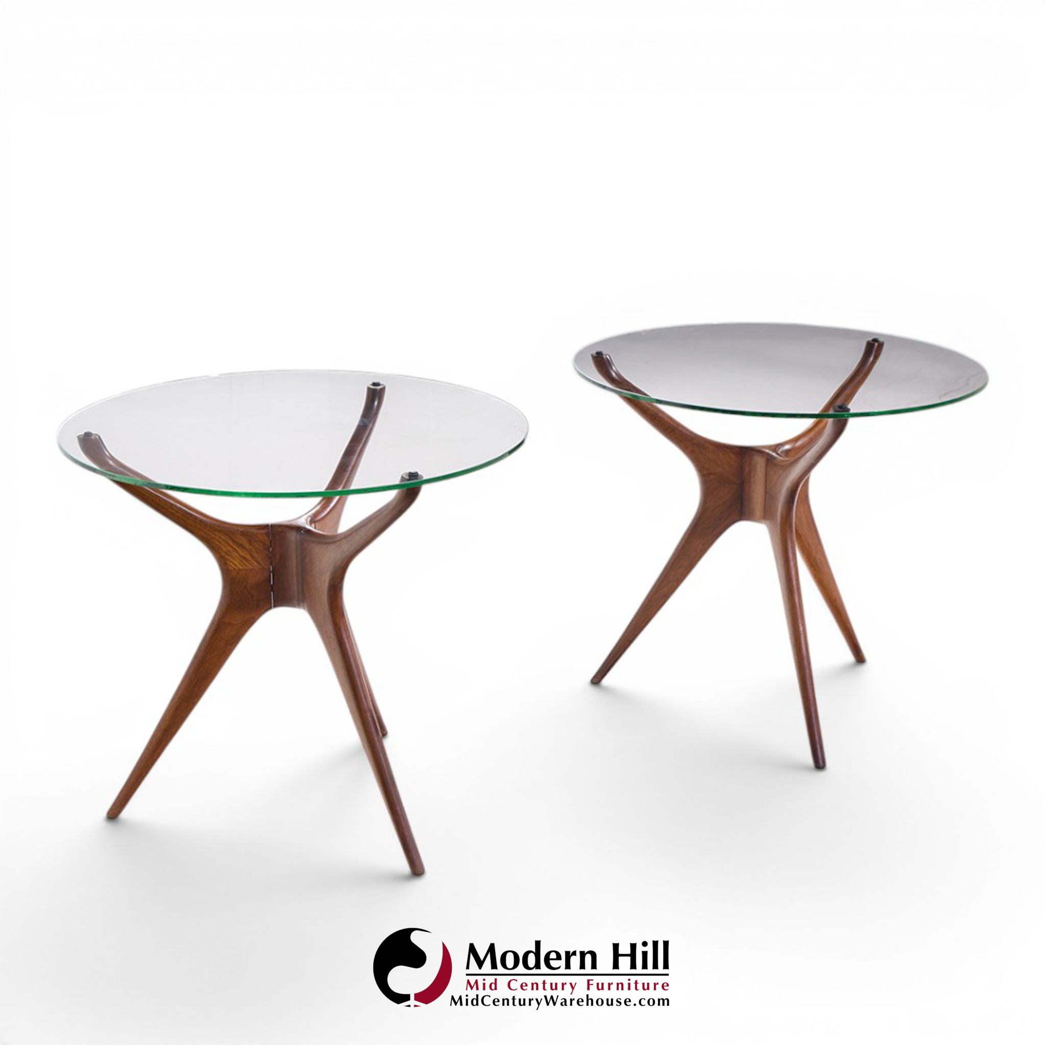 Vladimir Kagan for Dreyfuss Mid Century Walnut Tri-symmetric Sculptural Side Tables - Pair