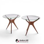 Vladimir Kagan for Dreyfuss Mid Century Walnut Tri-symmetric Sculptural Side Tables - Pair