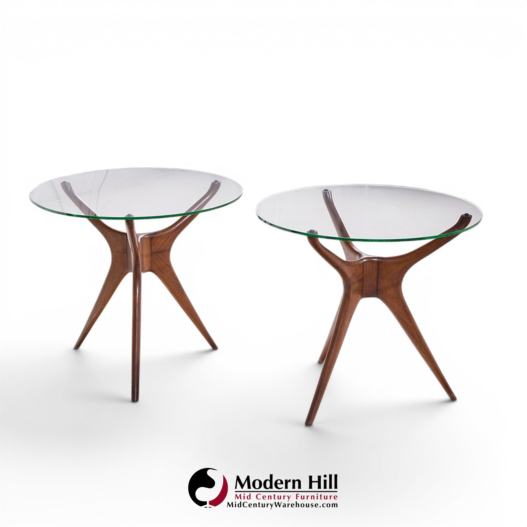 Vladimir Kagan for Dreyfuss Mid Century Walnut Tri-symmetric Sculptural Side Tables - Pair
