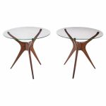 Vladimir Kagan for Dreyfuss Mid Century Walnut Tri-symmetric Sculptural Side Tables - Pair