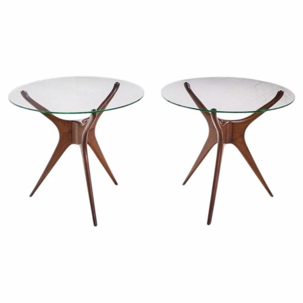 Vladimir Kagan for Dreyfuss Mid Century Walnut Tri-symmetric Sculptural Side Tables - Pair