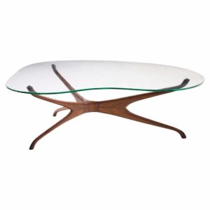 vladimir kagan for dreyfuss mid century walnut tri-symmetric coffee table