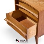 young manufacturing mid century walnut curved front nightstands - pair