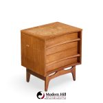 young manufacturing mid century walnut curved front nightstands - pair