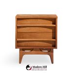 young manufacturing mid century walnut curved front nightstands - pair