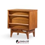 young manufacturing mid century walnut curved front nightstands - pair