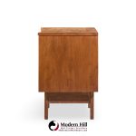 young manufacturing mid century walnut curved front nightstands - pair