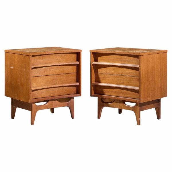 Young Manufacturing Mid Century Walnut Curved Front Nightstands - Pair