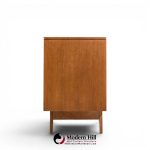 young manufacturing mid century walnut curved lowboy dresser