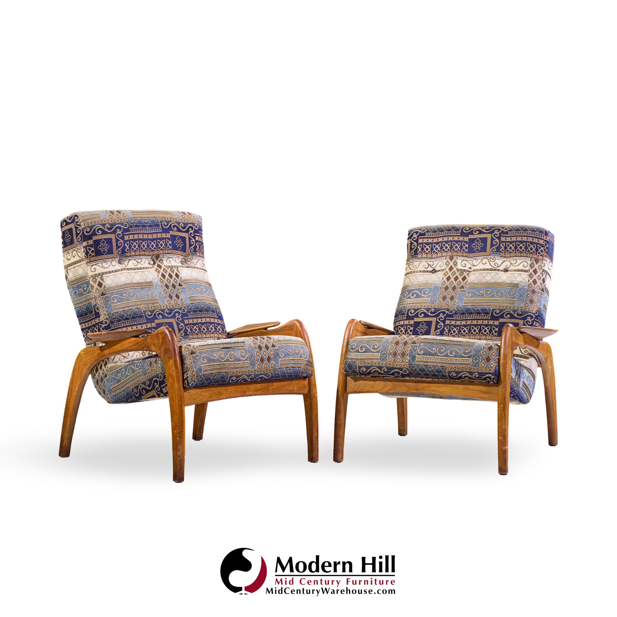 adrian pearsall for craft associates mid century walnut lounge chairs - pair