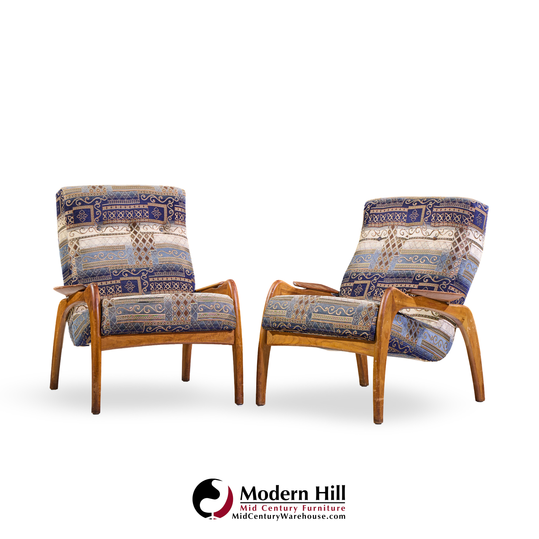 adrian pearsall for craft associates mid century walnut lounge chairs - pair