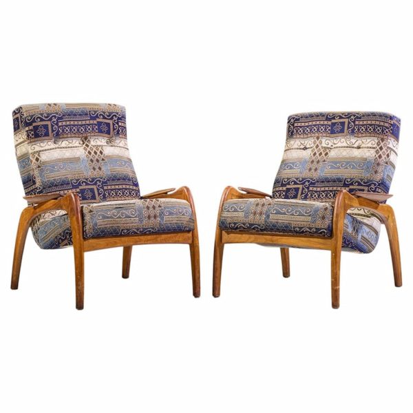 adrian pearsall for craft associates mid century walnut lounge chairs - pair