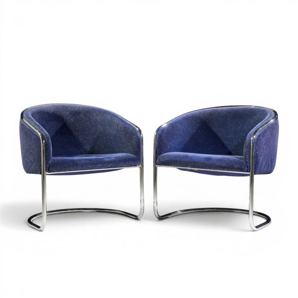 anton lorenz for thonet mid century chrome tub chairs - pair