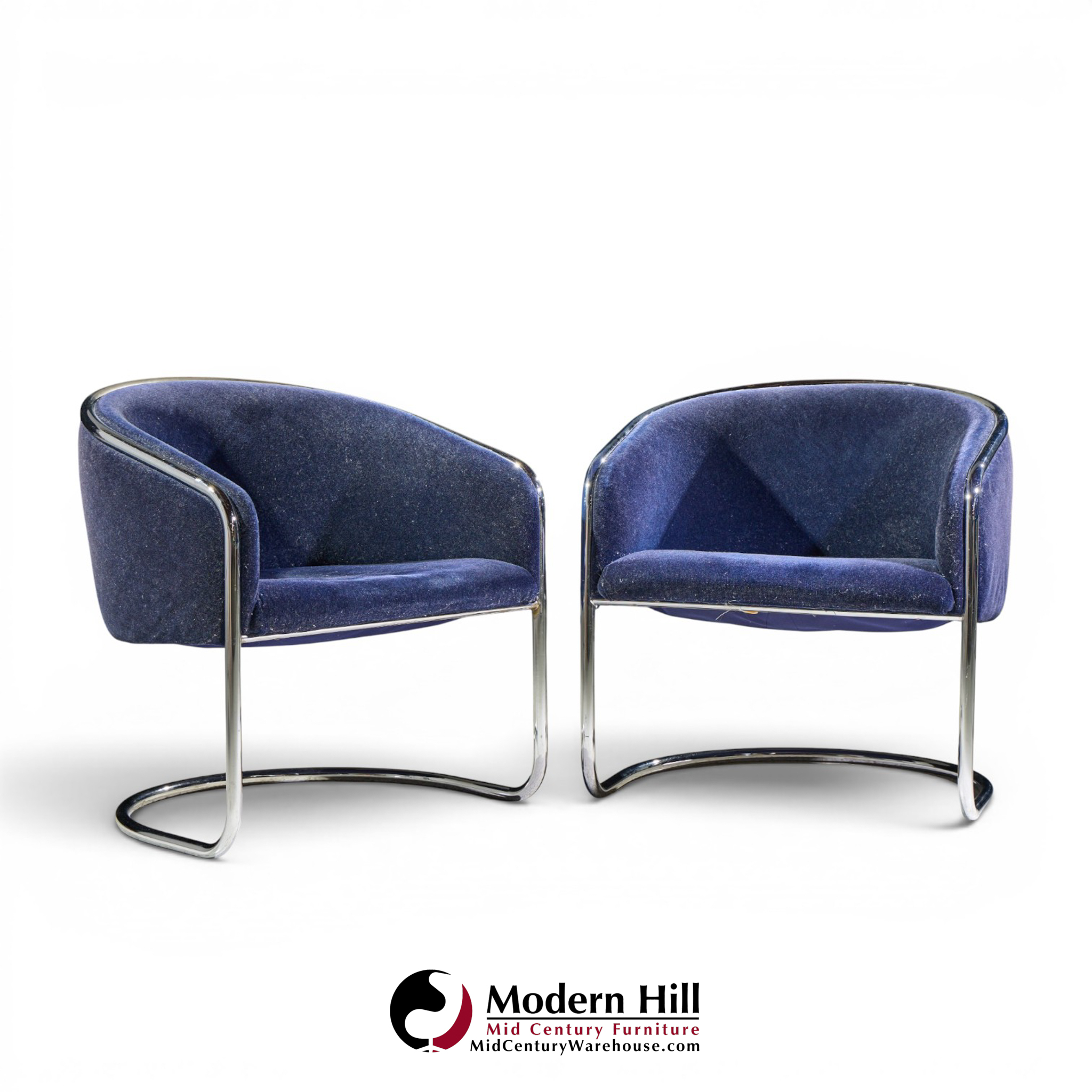 anton lorenz for thonet mid century chrome tub chairs - pair