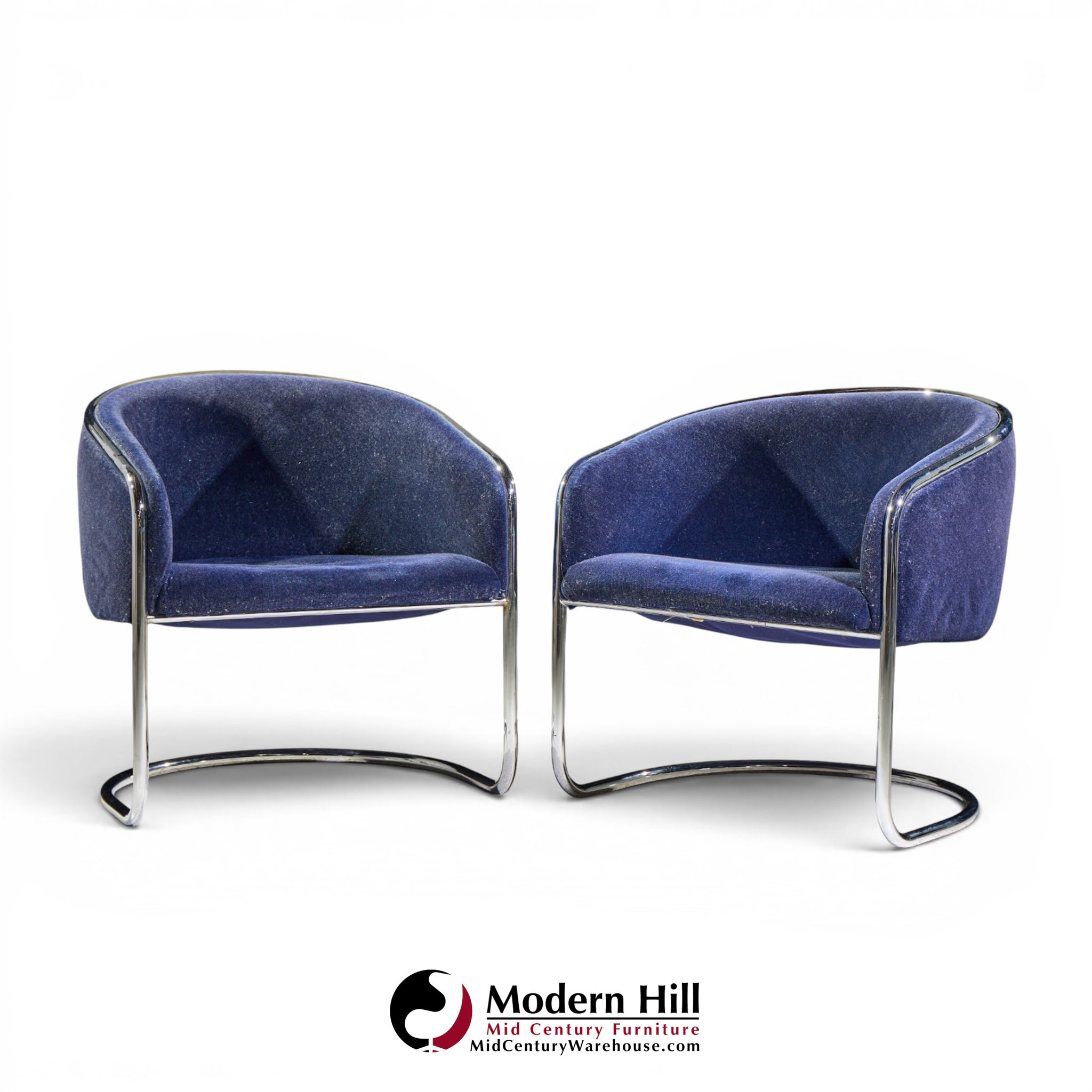 anton lorenz for thonet mid century chrome tub chairs - pair