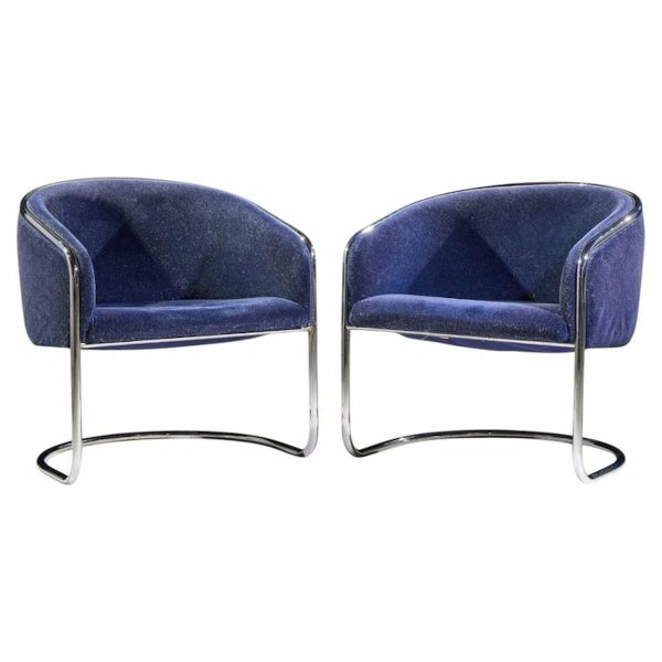 anton lorenz for thonet mid century chrome tub chairs - pair