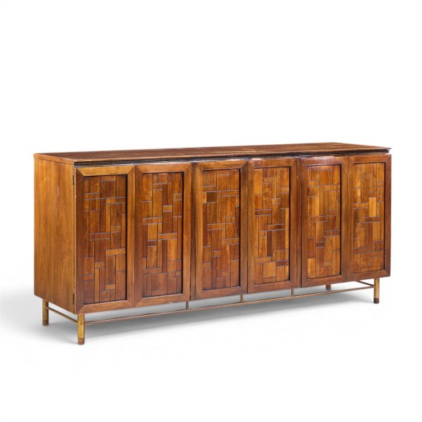 bert england mid century walnut and brass credenza