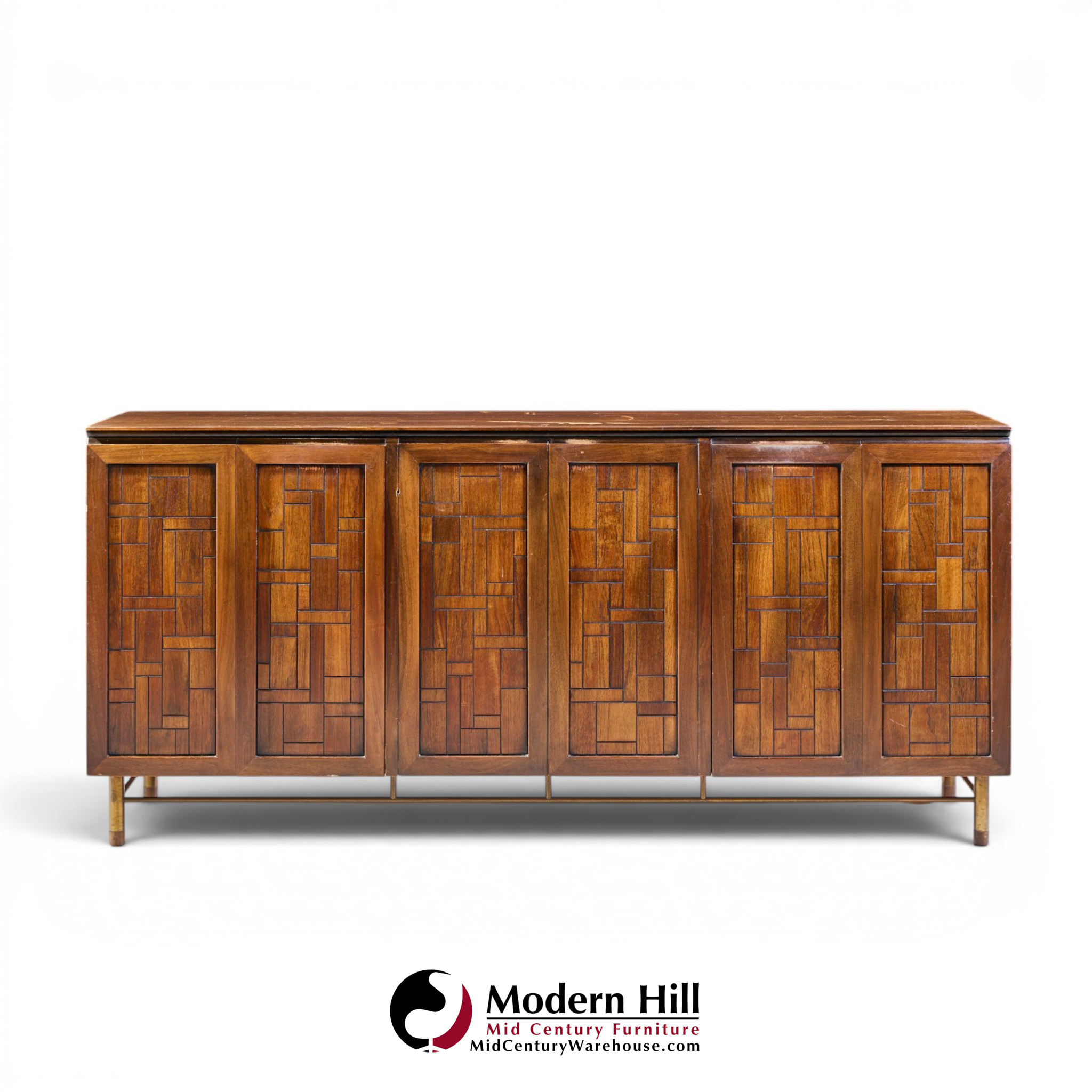 bert england mid century walnut and brass credenza