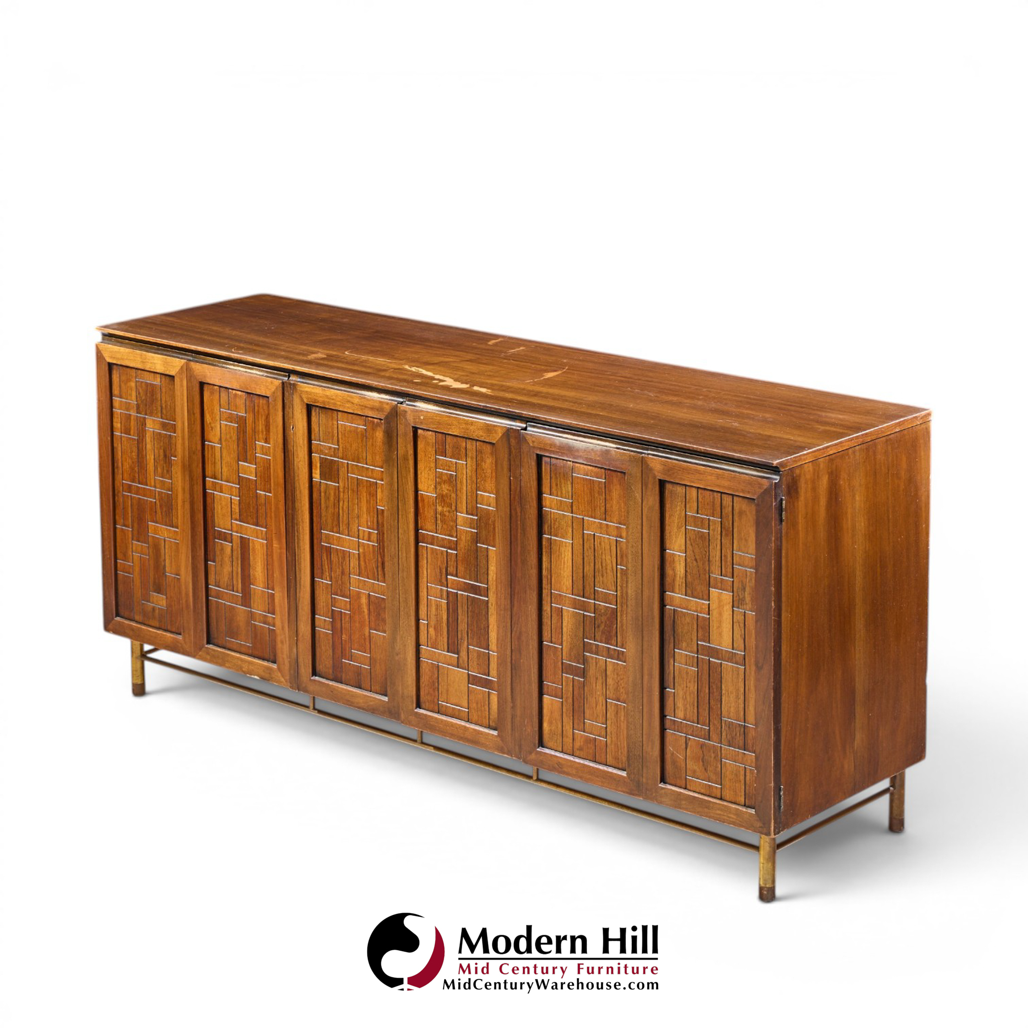 bert england mid century walnut and brass credenza