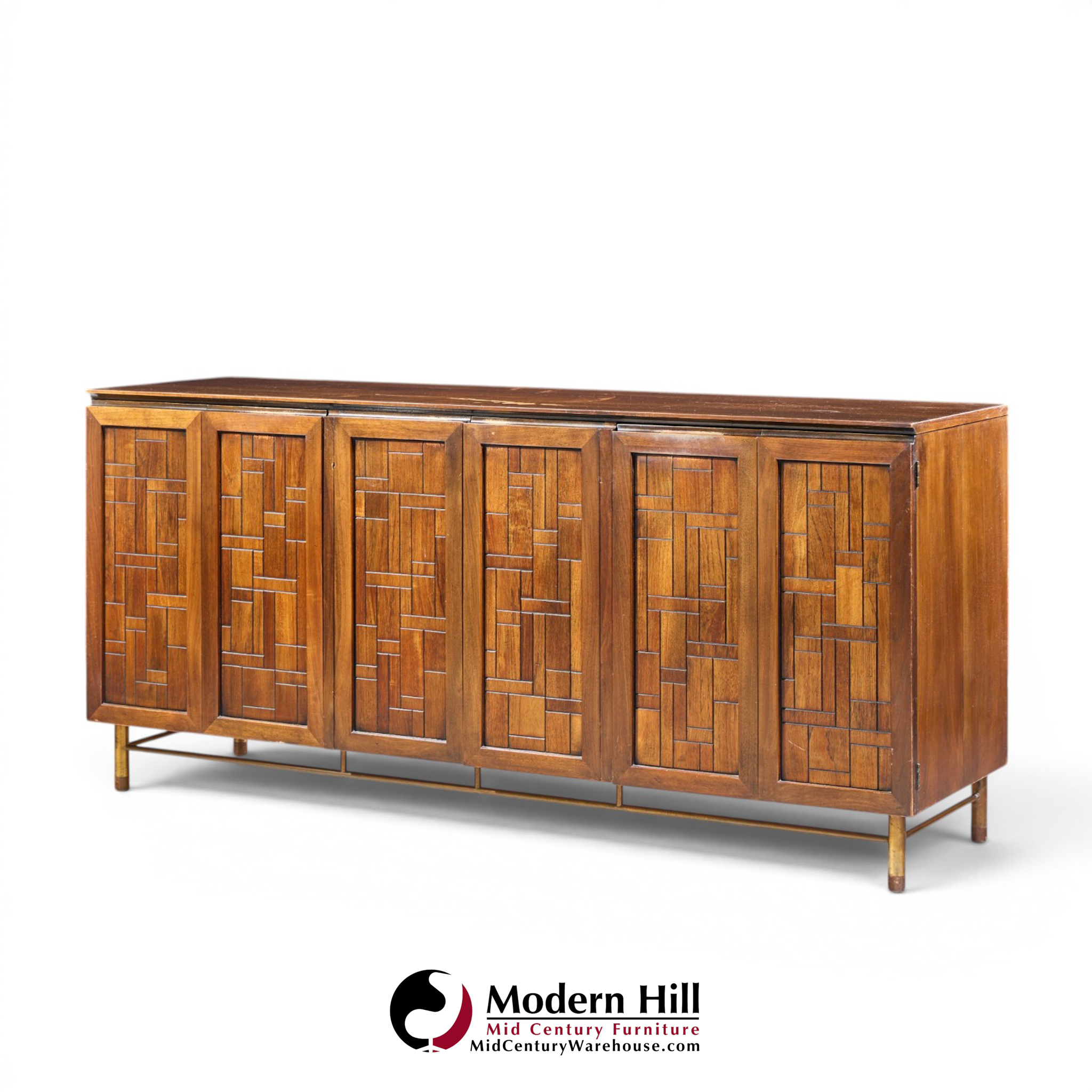bert england mid century walnut and brass credenza