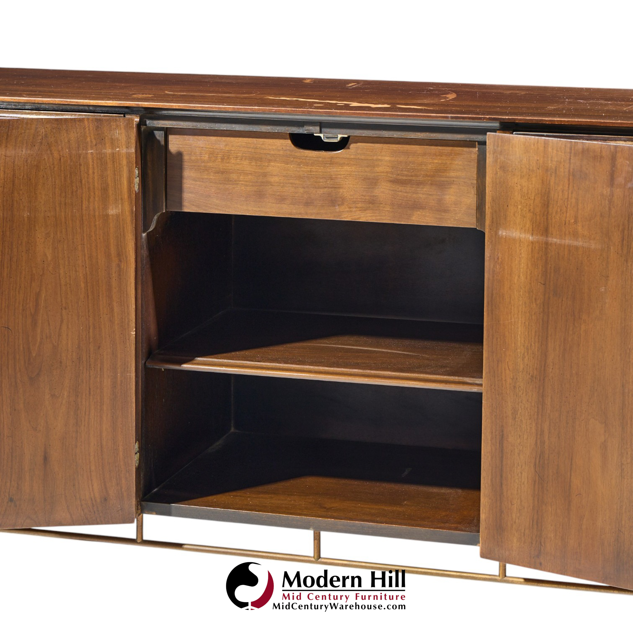 bert england mid century walnut and brass credenza
