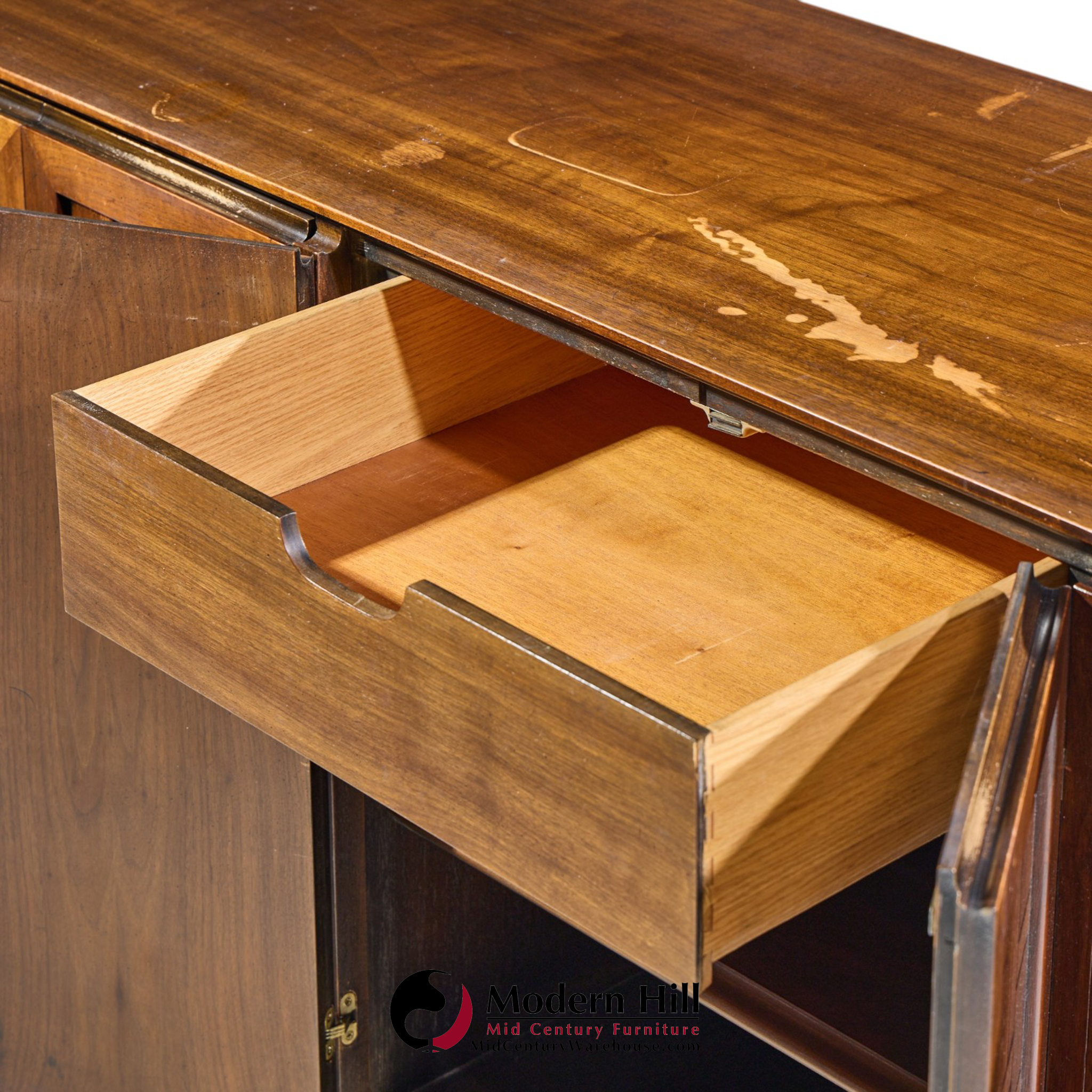 bert england mid century walnut and brass credenza