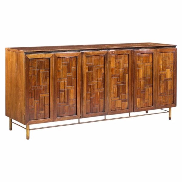 bert england mid century walnut and brass credenza
