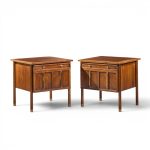 bert england mid century walnut and brass nightstands - pair