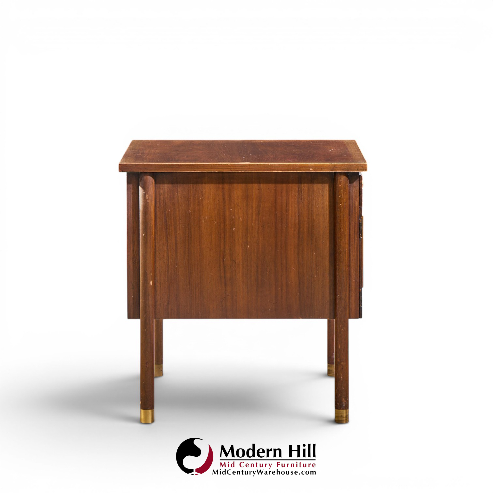 bert england mid century walnut and brass nightstands - pair