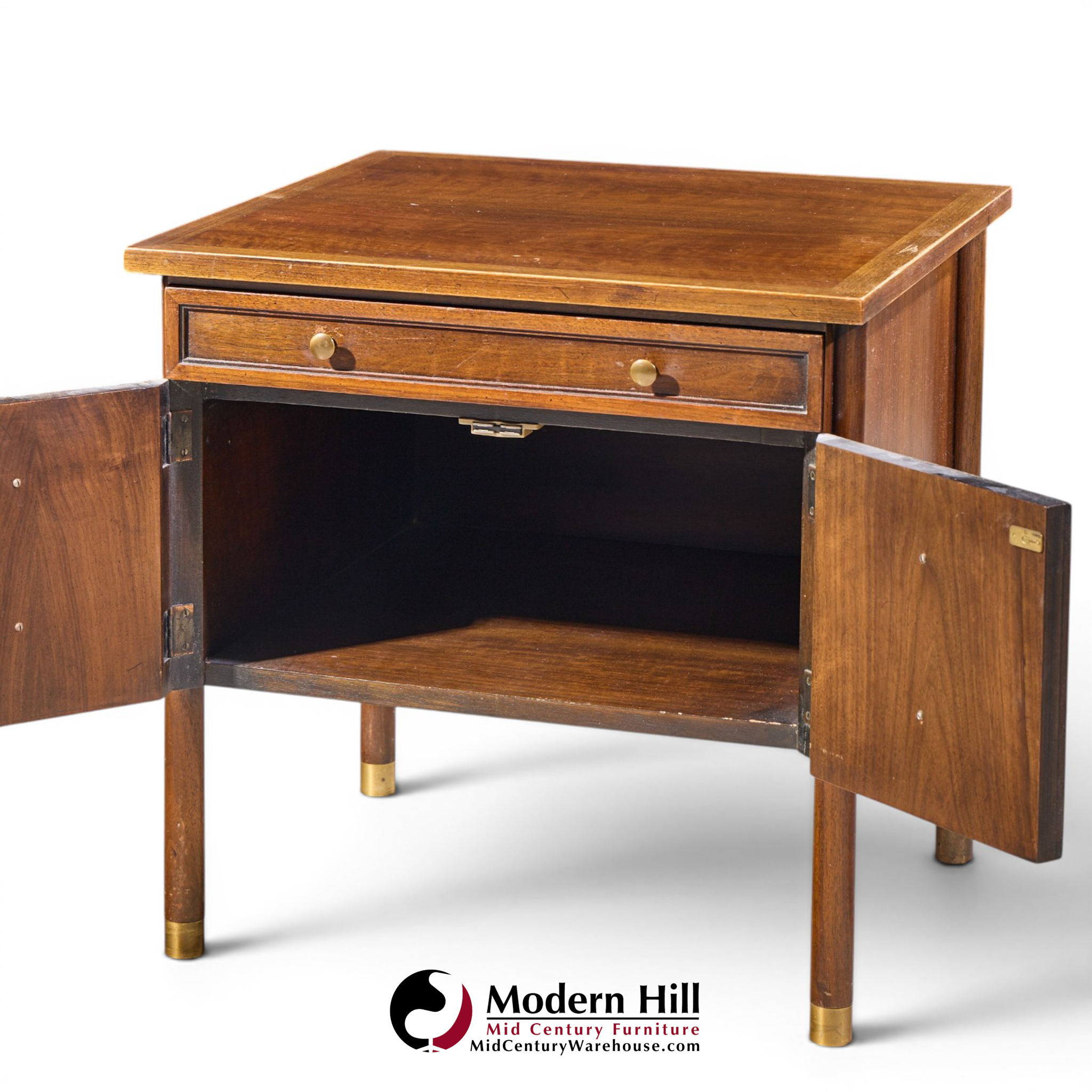 bert england mid century walnut and brass nightstands - pair