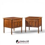 bert england mid century walnut and brass nightstands - pair