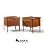 bert england mid century walnut and brass nightstands - pair