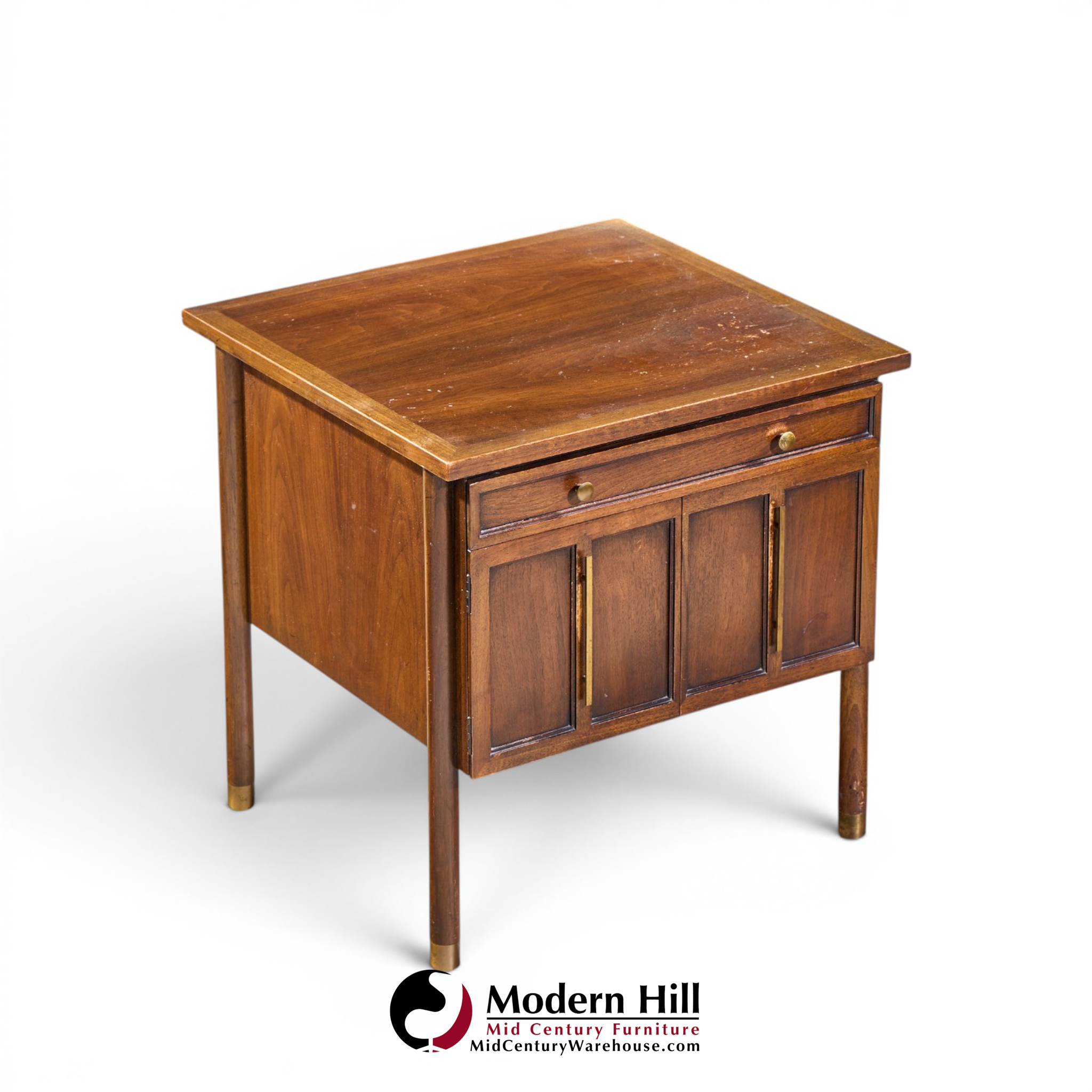 bert england mid century walnut and brass nightstands - pair