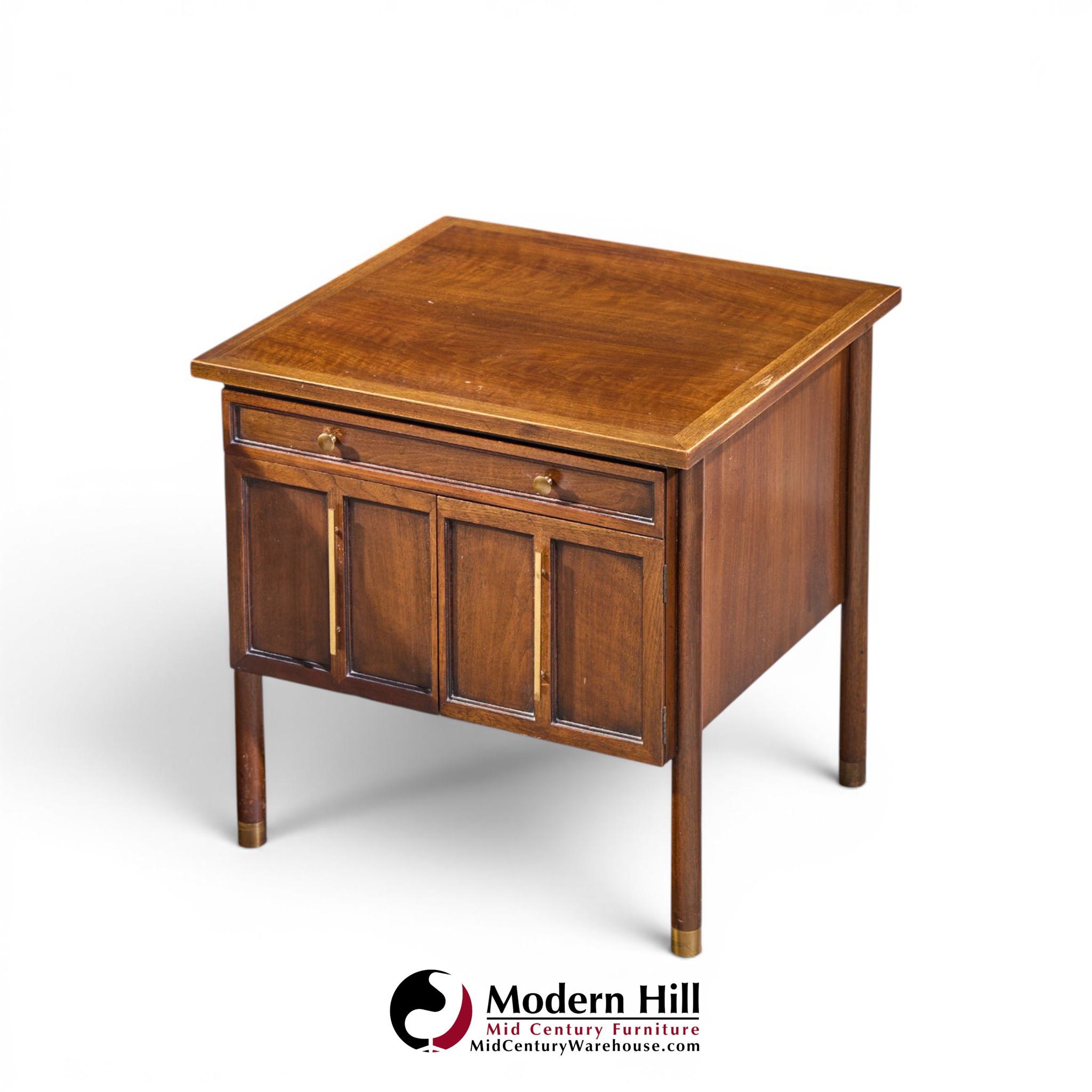 bert england mid century walnut and brass nightstands - pair