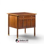 bert england mid century walnut and brass nightstands - pair