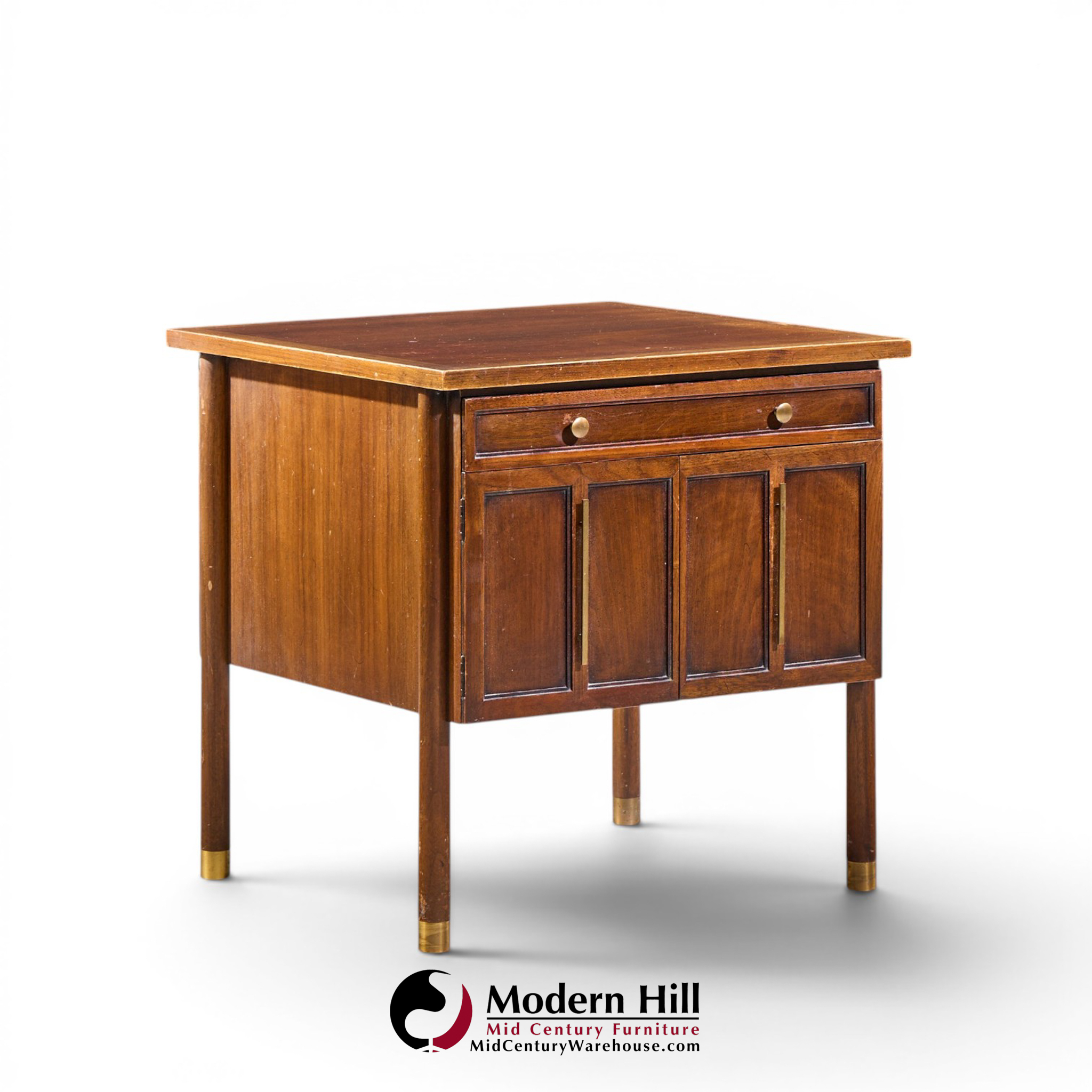 bert england mid century walnut and brass nightstands - pair