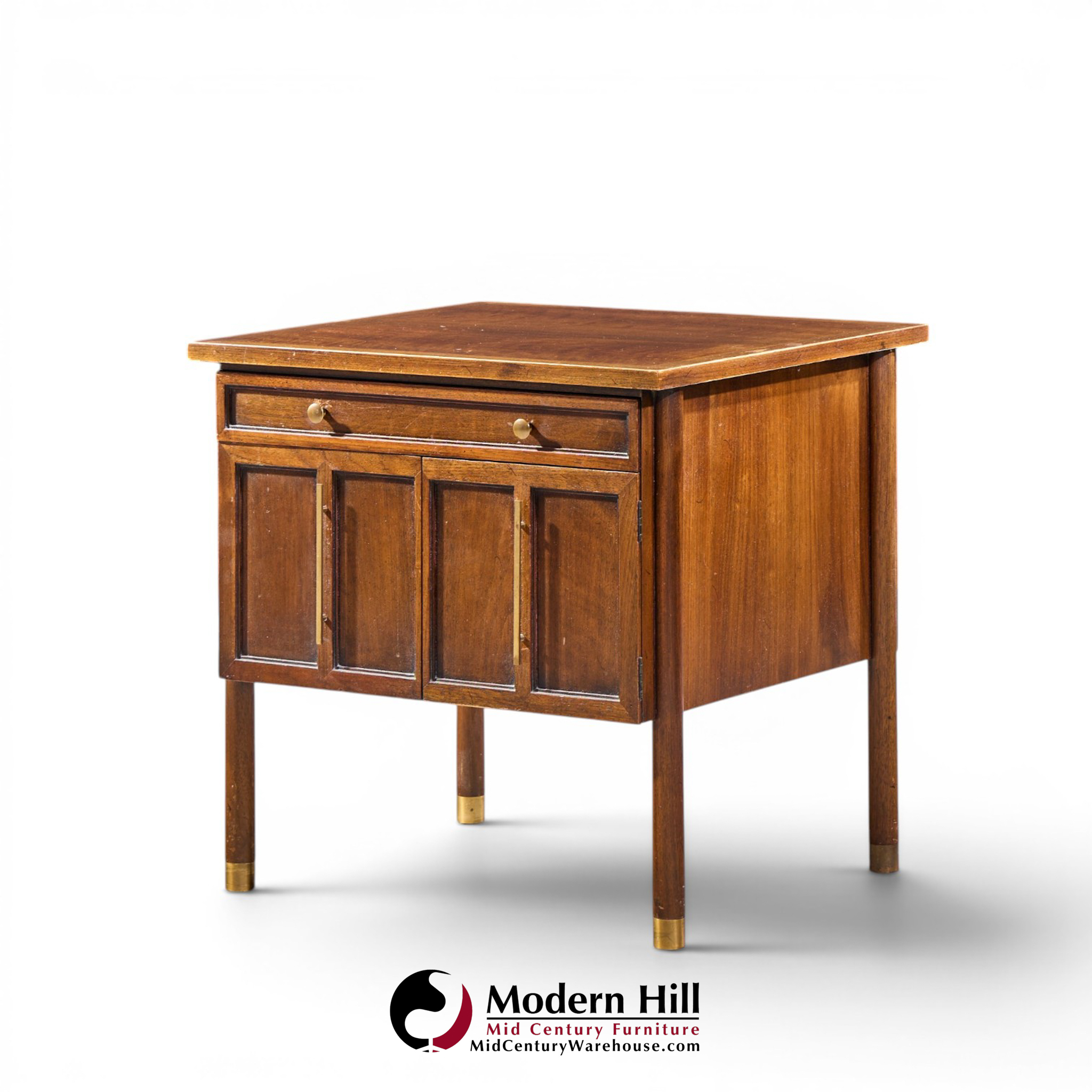 bert england mid century walnut and brass nightstands - pair