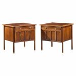 bert england mid century walnut and brass nightstands - pair