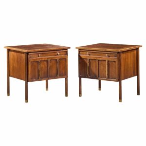bert england mid century walnut and brass nightstands - pair