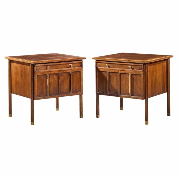 bert england mid century walnut and brass nightstands - pair