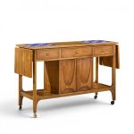 broyhill brasilia mid century walnut bird tiles bar cart
