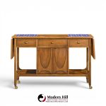 broyhill brasilia mid century walnut bird tiles bar cart
