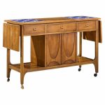 broyhill brasilia mid century walnut bird tiles bar cart