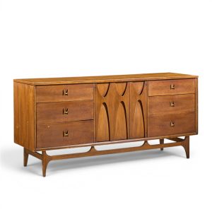 broyhill brasilia mid century walnut and brass 9 drawer lowboy dresser