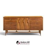 broyhill brasilia mid century walnut and brass 9 drawer lowboy dresser