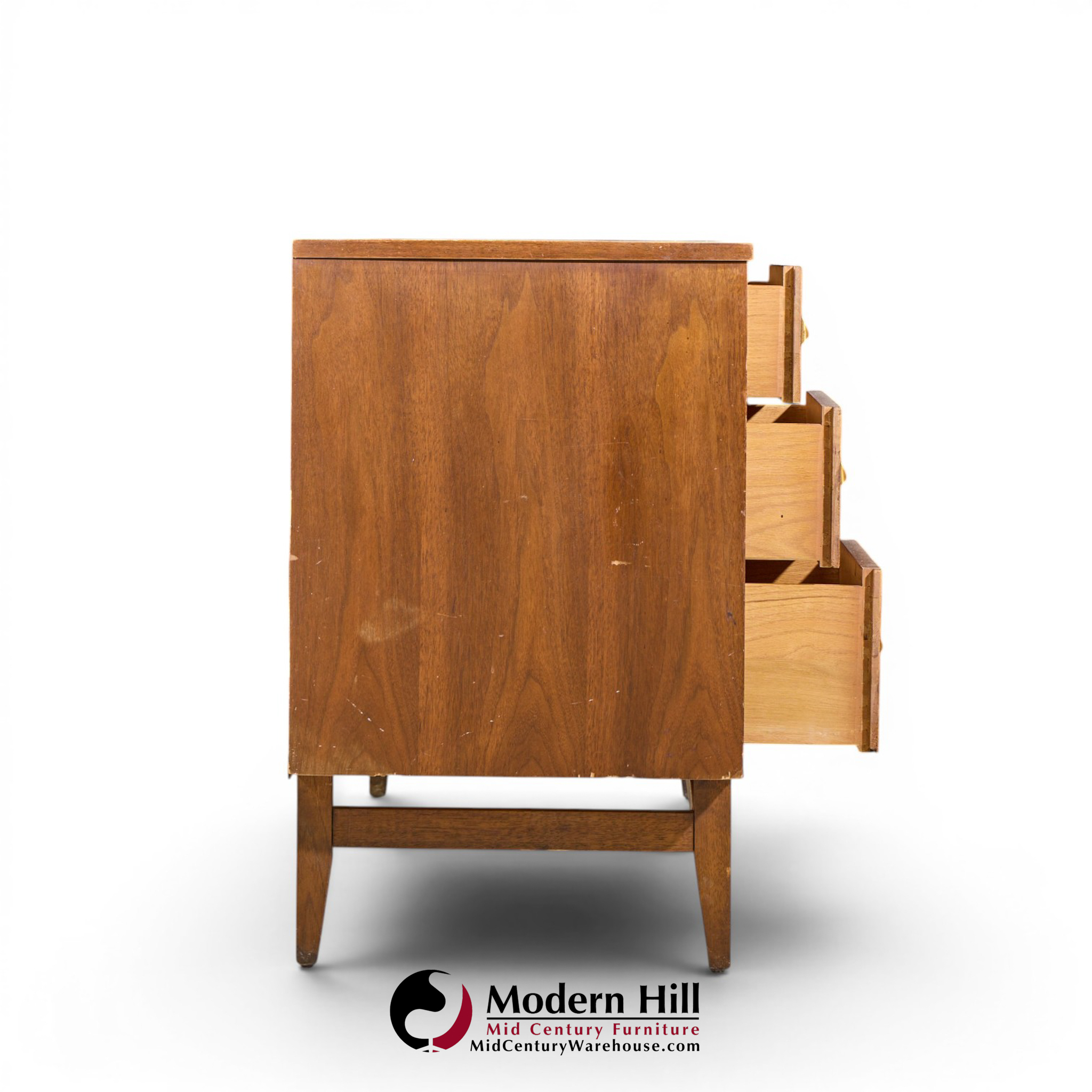 broyhill brasilia mid century walnut and brass 9 drawer lowboy dresser